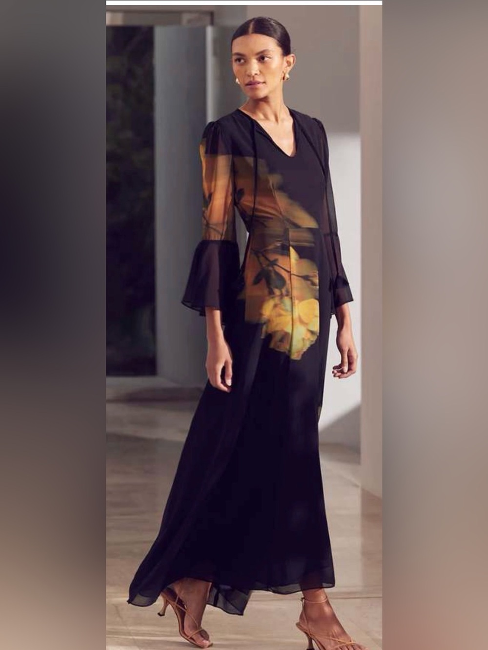 MISA Los Angeles Claire Dress Yellow Rose Chiffon Size Small